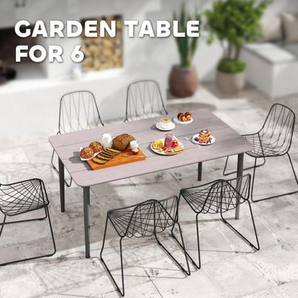 6 Seater Outdoor Garden Dining Table with Rust Resistant Metal Frame - Light Grey