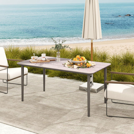 6 Seater Outdoor Garden Dining Table with Rust Resistant Metal Frame - Light Grey