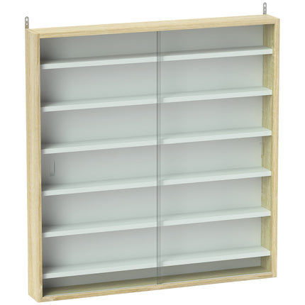 7-Tier Wall Display Shelf Cabinet with 6 Adjustable Shelves and Glass Doors 83x80cm - Oak