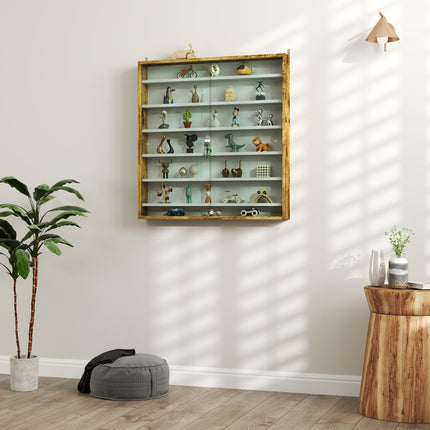7-Tier Wall Display Shelf Cabinet with 6 Adjustable Shelves and Glass Doors 83x80cm - Oak