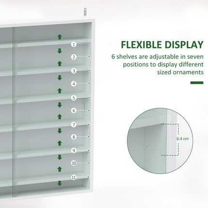 Six Shelf Wall-Mounted Display Cabinet with Sliding Glass Doors - White
