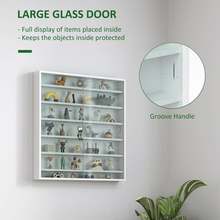 Six Shelf Wall-Mounted Display Cabinet with Sliding Glass Doors - White