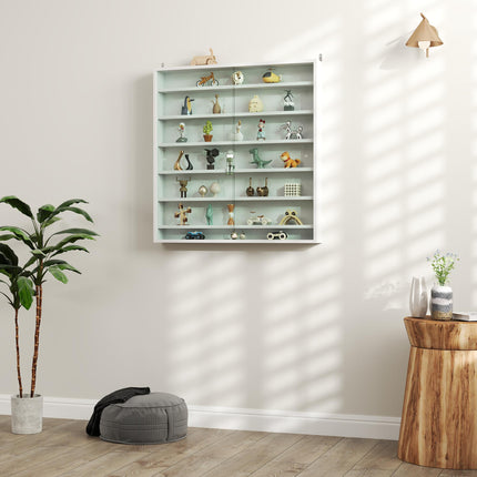Six Shelf Wall-Mounted Display Cabinet with Sliding Glass Doors - White