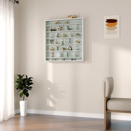 Six Shelf Wall-Mounted Display Cabinet with Sliding Glass Doors - White