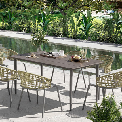 6 Seater Outdoor Dining Table with Rust-Resistant Metal Frame - Dark Grey