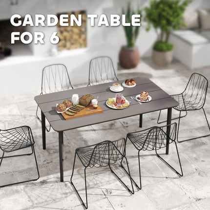 6 Seater Outdoor Dining Table with Rust-Resistant Metal Frame - Dark Grey