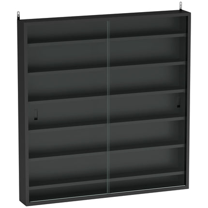 Six Shelf Wall-Mounted Display Cabinet with Glass Doors - Black