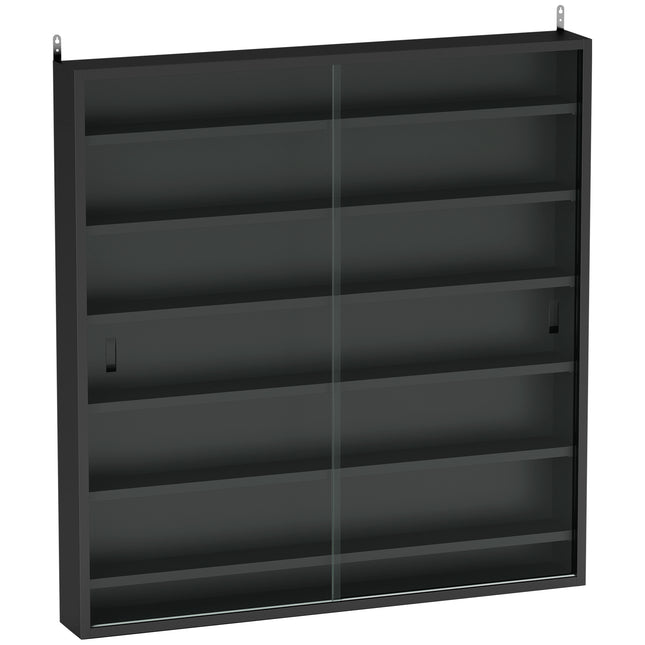 Six Shelf Wall-Mounted Display Cabinet with Glass Doors - Black