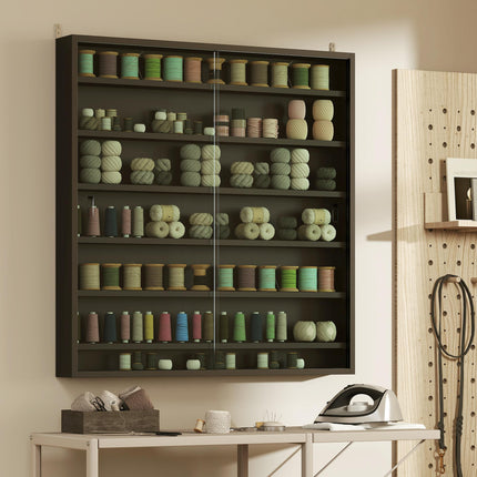 Six Shelf Wall-Mounted Display Cabinet with Glass Doors - Black