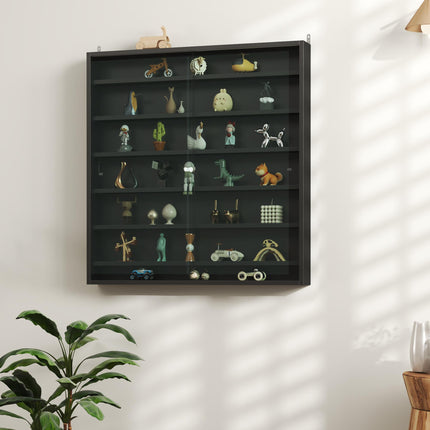 Six Shelf Wall-Mounted Display Cabinet with Glass Doors - Black