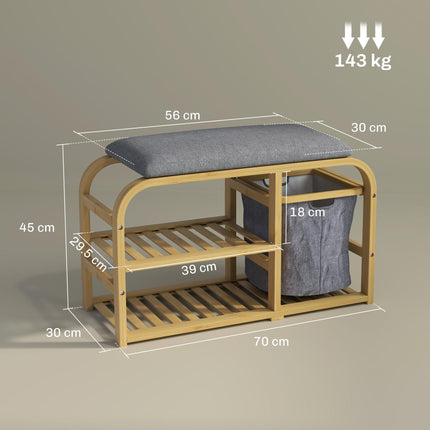 Bamboo Shoe Rack Bench with Padded Seat and Storage - Nature Wood Finish