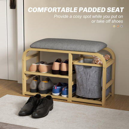Bamboo Shoe Rack Bench with Padded Seat and Storage - Nature Wood Finish