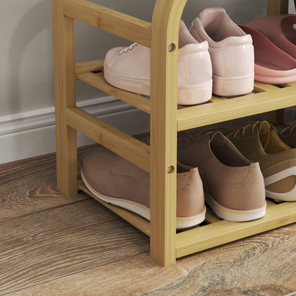 Bamboo Shoe Rack Bench with Padded Seat and Storage - Nature Wood Finish