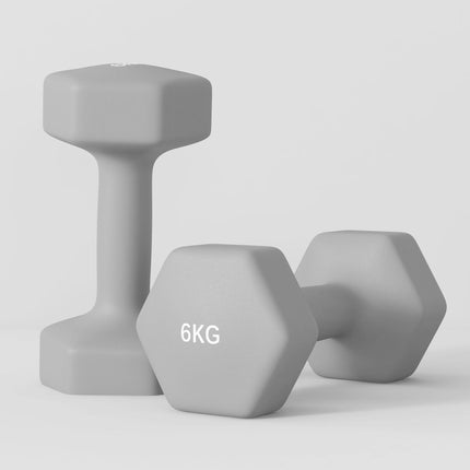 2 x 6kg Hexagonal Dumbbell Set with Non-Slip Grip for Home Gym - Grey
