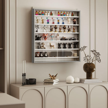 Six Shelf Display Cabinet, with Glass Doors - Graphite Wood Effect