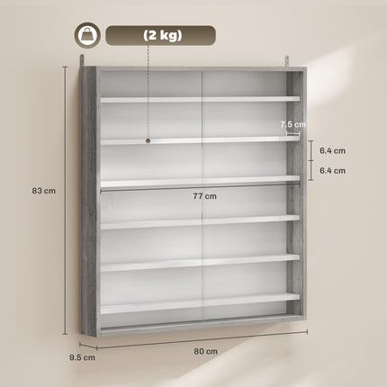 Six Shelf Display Cabinet, with Glass Doors - Graphite Wood Effect