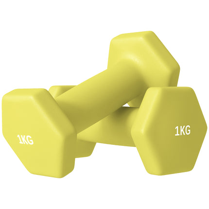 1kg Hexagonal Dumbbell Set 2-Pack with Non-Slip Grip for Home Gym - Yellow