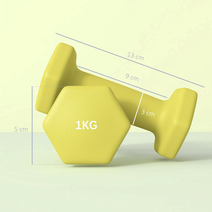 1kg Hexagonal Dumbbell Set 2-Pack with Non-Slip Grip for Home Gym - Yellow