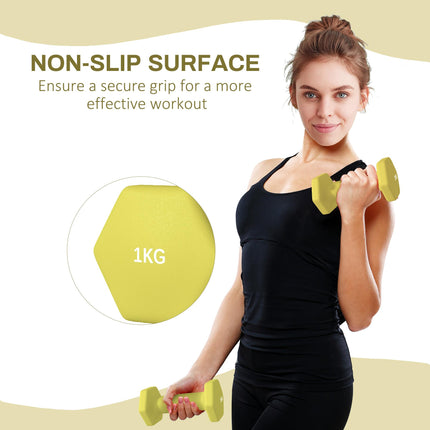 1kg Hexagonal Dumbbell Set 2-Pack with Non-Slip Grip for Home Gym - Yellow