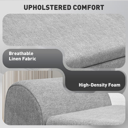 Storage Ottoman Bench with Armrest and Linen Upholstery, Rubberwood Legs, Window Seat and Footstool - Dark Grey
