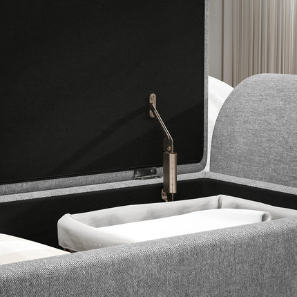 Storage Ottoman Bench with Armrest and Linen Upholstery, Rubberwood Legs, Window Seat and Footstool - Dark Grey