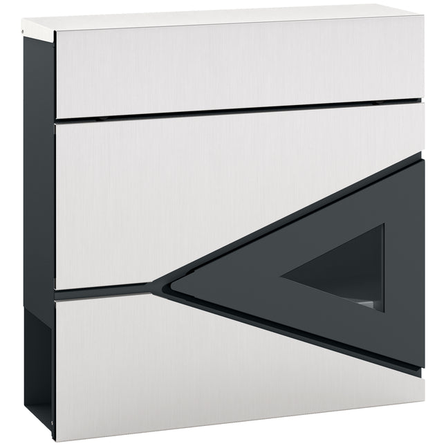 Wall Mounted Mailbox with Viewing Window and 2 Locks, Weatherproof Galvanised Steel Letterbox with Copper Core - Silver