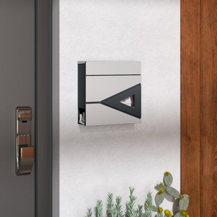 Wall Mounted Mailbox with Viewing Window and 2 Locks, Weatherproof Galvanised Steel Letterbox with Copper Core - Silver