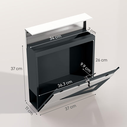 Wall Mounted Mailbox with Viewing Window and 2 Locks, Weatherproof Galvanised Steel Letterbox with Copper Core - Silver