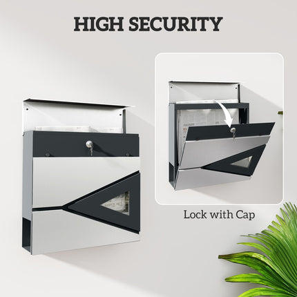 Wall Mounted Mailbox with Viewing Window and 2 Locks, Weatherproof Galvanised Steel Letterbox with Copper Core - Silver