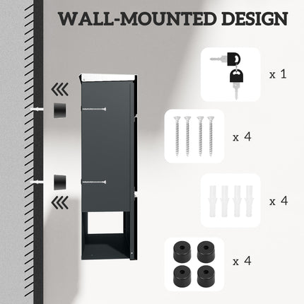 Wall Mounted Mailbox with Viewing Window and 2 Locks, Weatherproof Galvanised Steel Letterbox with Copper Core - Silver
