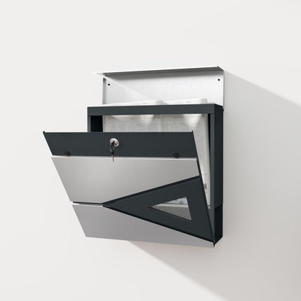 Wall Mounted Mailbox with Viewing Window and 2 Locks, Weatherproof Galvanised Steel Letterbox with Copper Core - Silver