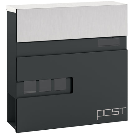 Locking Galvanised Steel Letterbox with Viewing Window - Charcoal Grey