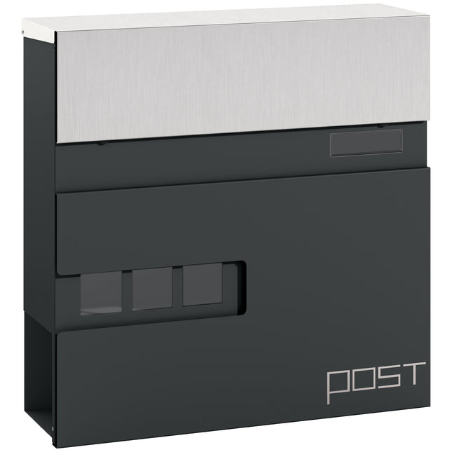 Locking Galvanised Steel Letterbox with Viewing Window - Charcoal Grey