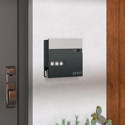 Locking Galvanised Steel Letterbox with Viewing Window - Charcoal Grey