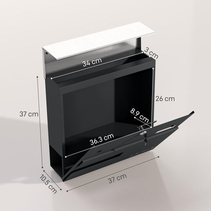 Locking Galvanised Steel Letterbox with Viewing Window - Charcoal Grey