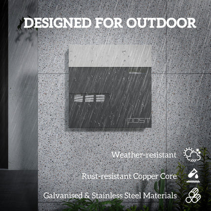Locking Galvanised Steel Letterbox with Viewing Window - Charcoal Grey