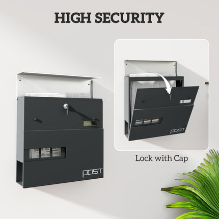 Locking Galvanised Steel Letterbox with Viewing Window - Charcoal Grey