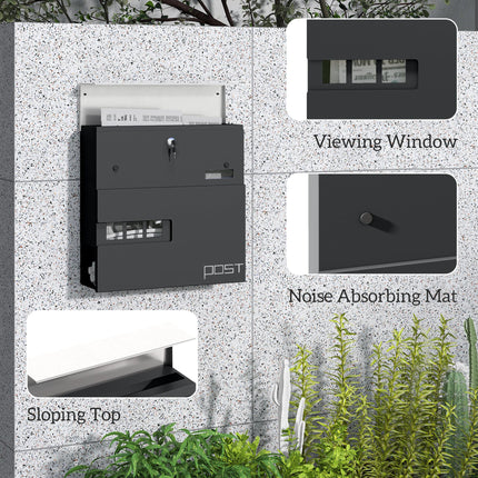 Locking Galvanised Steel Letterbox with Viewing Window - Charcoal Grey