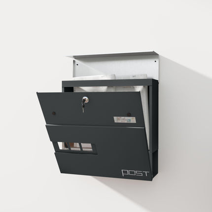 Locking Galvanised Steel Letterbox with Viewing Window - Charcoal Grey