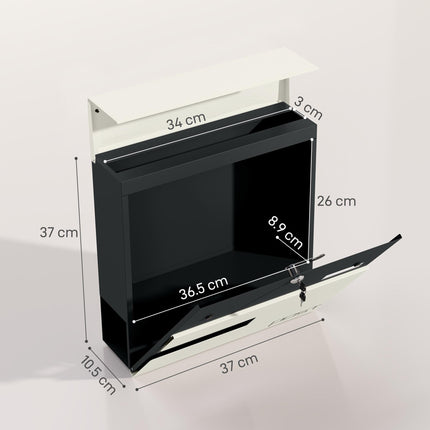 Locking Galvanised Steel Letterbox - White/Black