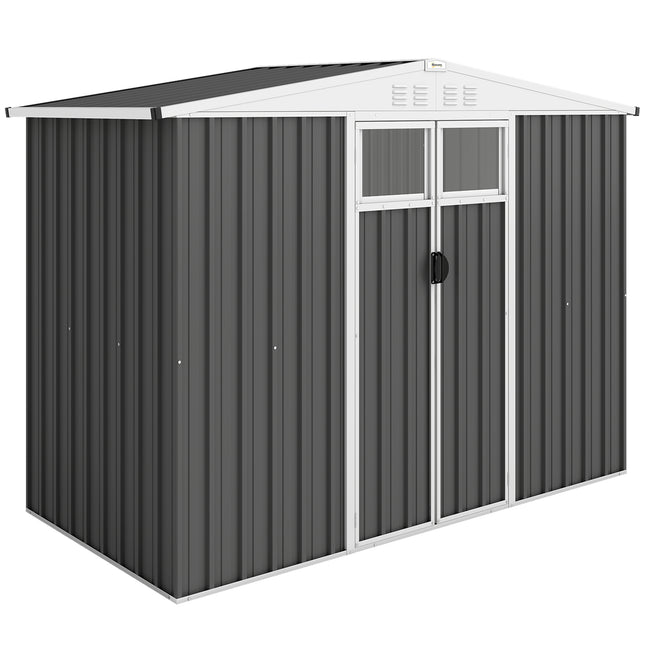 8 x 4 ft Metal Garden Storage Shed with Window and Lockable Door - Dark Grey