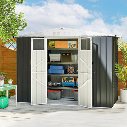8 x 4 ft Metal Garden Storage Shed with Window and Lockable Door - Dark Grey