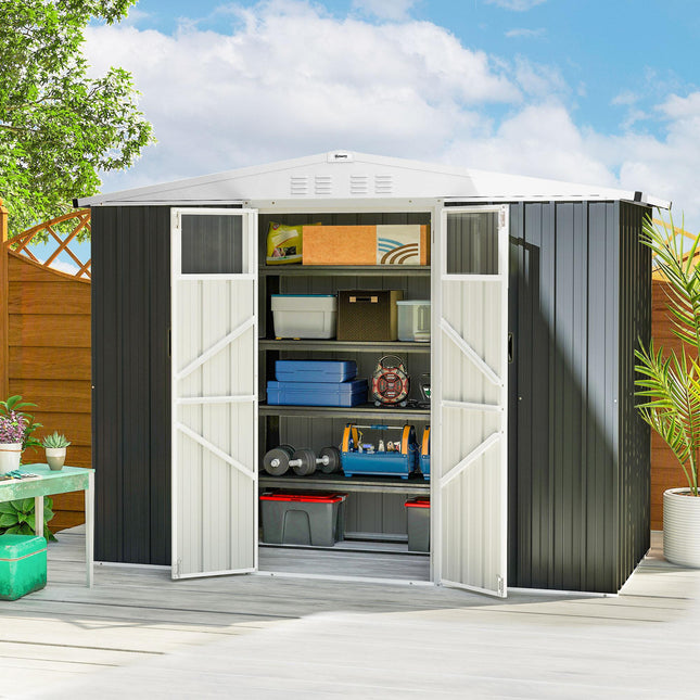 8 x 4 ft Metal Garden Storage Shed with Window and Lockable Door - Dark Grey