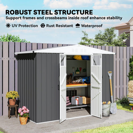 8 x 4 ft Metal Garden Storage Shed with Window and Lockable Door - Dark Grey
