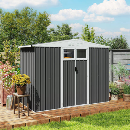 8 x 4 ft Metal Garden Storage Shed with Window and Lockable Door - Dark Grey