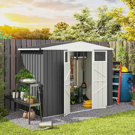 8 x 4 ft Metal Garden Storage Shed with Window and Lockable Door - Dark Grey