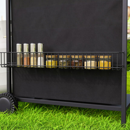 4+1 Burner Gas BBQ Grill, Portable Gas Barbecue Grill with Built-in Thermometer, Lid, Side Table, Shelf, Spice Rack, Wheels, Grease Cup for Garden Party Outdoor Cooking, Black