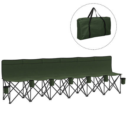 6 Seater Folding Camping Chair with Cup Holder & Carry Bag - Green
