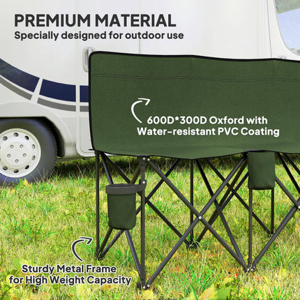 6 Seater Folding Camping Chair with Cup Holder & Carry Bag - Green