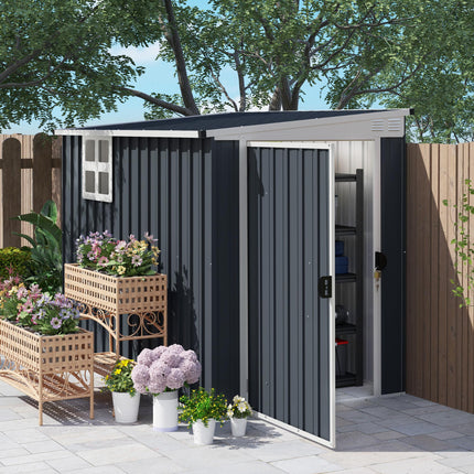 7.6 x 4ft Garden Metal Shed, Outdoor Storage Shed with Window, 2 Vents and Lockable Door for Garden, Patio, Dark Grey